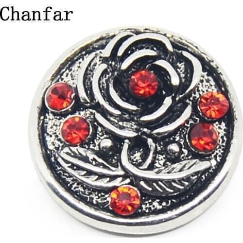 Red Color Crystal Flower Pattern Snap Button Beads Wholesale