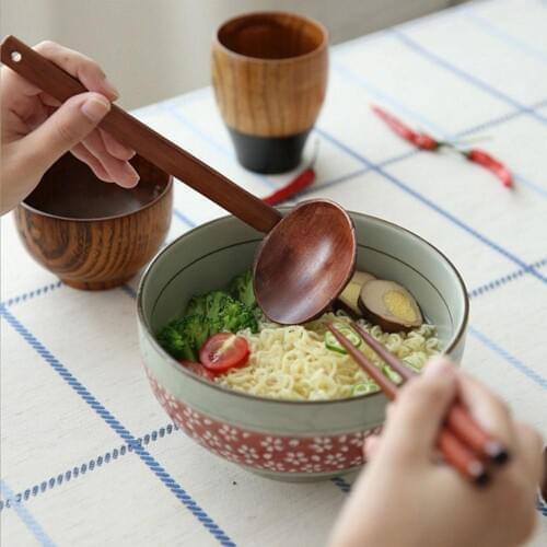 Kitchen Cooking Durable Spoon Wooden Japanese Style Long Handle Spoon Pot Colander Tableware Ramen Pot Filter Spoon Soup Ladle