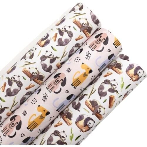 Pandas Dots Printed Artificial Synthetic Faux Leather Fabric Sheets Felt Backing Leather Fabric for Bows Earrings 21X29CM 6S69A