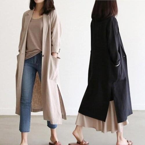 Fashion Plus Size Mid-Length Big Pocket Long-Sleeve Windbreaker Womens 2021 Spring Korean Loose Casual Trench Coat Female A686