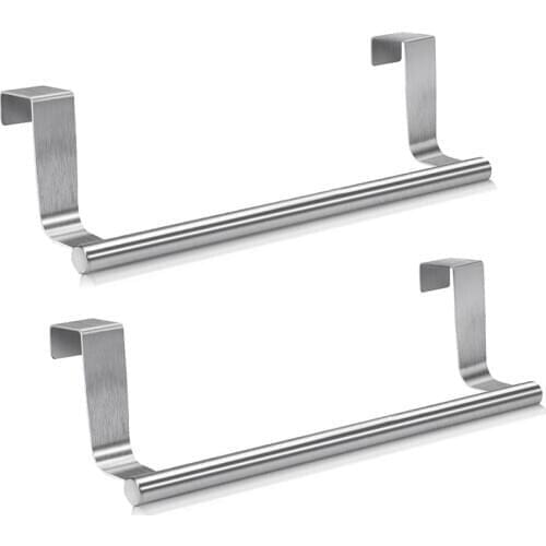 Stainless Steel Over Door Towel Rack Bar Holders for Universal Fit on Cabinet Cupboard Doors Pack of 2