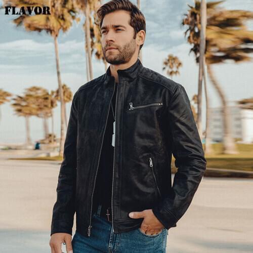 New Mens Real Leather Jacket with Genuine Pigskin Leather Motorcycle Jacket Coat Men