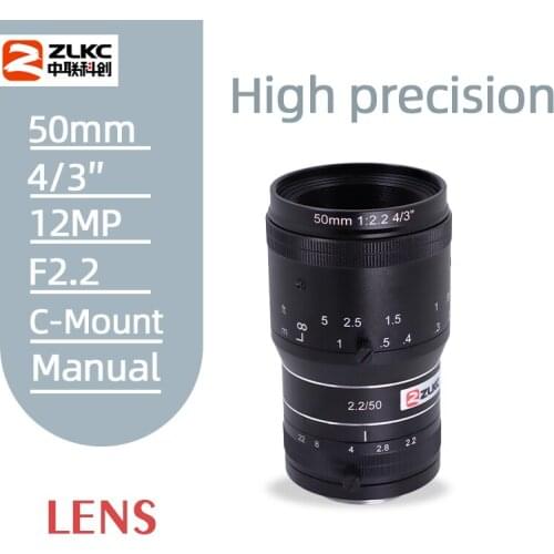 Camera Lens 50mm C Mount 4/3" 12MP Fixed Focal 12Megapixel Low Distortion CCTV Lens for Industrial Inspection and Machine Vision