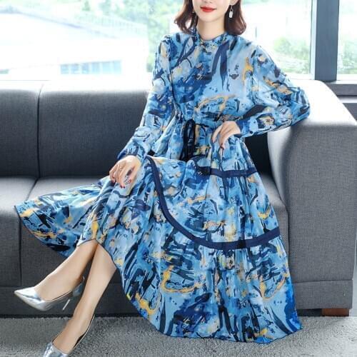 Autumn Winter Vintage Red Floral Mulberry Silk Midi Dresses 2021 Casual 3XL Plus Size Dress Women Elegant Bodycon Party Vestidos