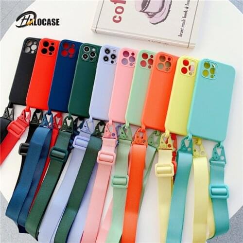 Necklace Lanyard Straight Edge Phone Cases For iPhone 12 11 Pro XS MAX XR X SE 7 8 Plus Strap Cord Chain Hang Carry Cover Capa