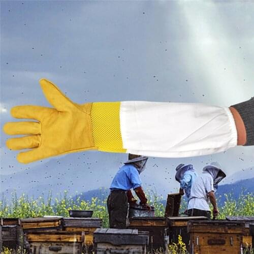 1 Pair Beekeeper Protective Gloves Sheepskin Ventilation Fabric Material Bee Tools Breathable Anti-Bee Apiculture Gloves