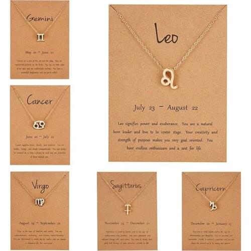 12 constellation pendant gold necklace jewelry necklace necklace zodiac sign necklace card for female girl Metal Trendy