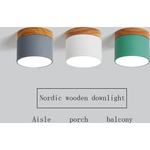 Surface mounted downlight household led Nordic modern minimalist porch corridor aisle macaron solid wood ceiling lamp