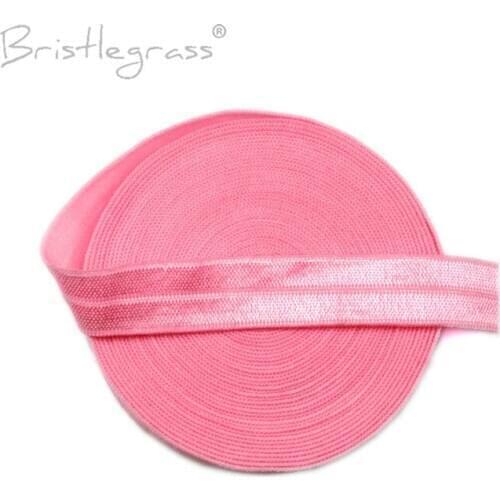 BRISTLEGRASS 5 Yard 5/8" 15mm Geranium Pink Solid FOE Fold Over Elastic Spandex Satin Kid Hairband Headband Lace Trim DIY Sewing