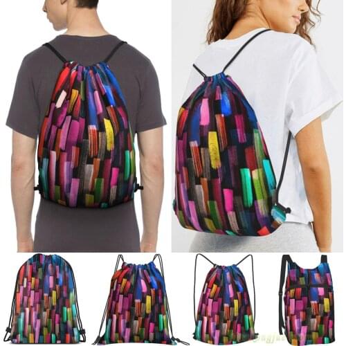 Multicolored Watercolor Stripes Pattern Men Outdoor Travel Gym Bag Waterproof Drawstring Backpack Women Fitness Sackpack Bag