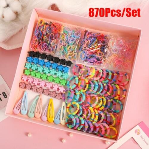870 Pcs/set Fashion Kids Women Hair Band Hair Clip Colorful Rubber Band Ponytail Hair Tie Girls Hair Accessories(No box)
