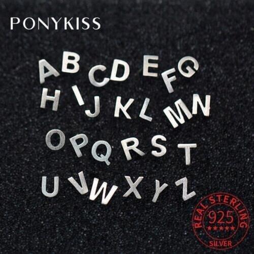 PONYKISS 100% 925 Sterling Silver 26 Letter Unisex Stud Earrings Party Fashion Classic Accessory Girl Birthday Lovely Fine Gift