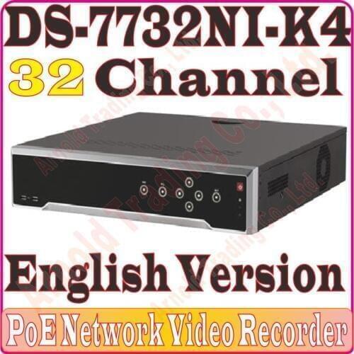 English-Ver DS-7732NI-K4 32CH NVR with 4SATA ,4K NVR up to 8MP, Without PoE port,Third-party camera support, No Retail Box