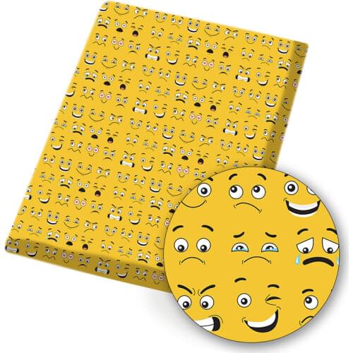 IBOWS Polyester Cotton Fabric Facial Expression Printed Fabric Sewing Home Textile Cloth Garment Bag Material 45*145cm 80g/pc