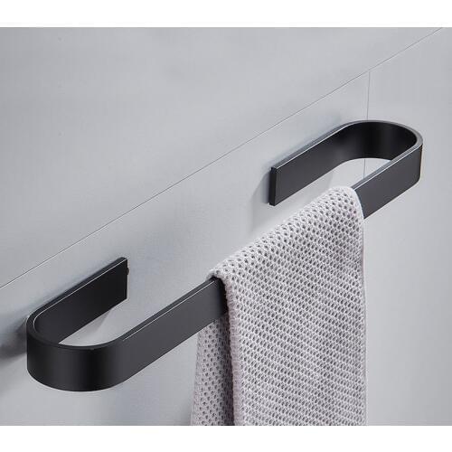 Nail free Solid Space Aluminum Black Towel Bar Single Towel Rack Bathroom Matte Black Wall Mounted Towel Holder 30/40/50/60 cm