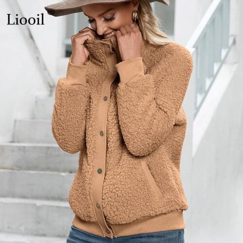 Winter Lamb Wool Fleece Jacket Streetwear Women Single Breasted With Pocket Thick Coats Jackets Casual Loose Autumn Coat 2021