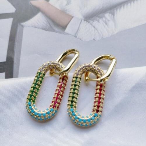 Girlgo High-end Round Lock Ring Colorful Pendant Earrings For Women 2020 Fashion Jewelry INS Copper Drop Earring Party Chic Gift