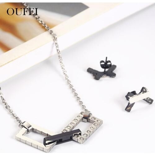 OUFEI Stainless Steel Jewelry For Woman Vogue 2019 Geometric Necklace Earrings Set Jewelry Accessories Mass Effect