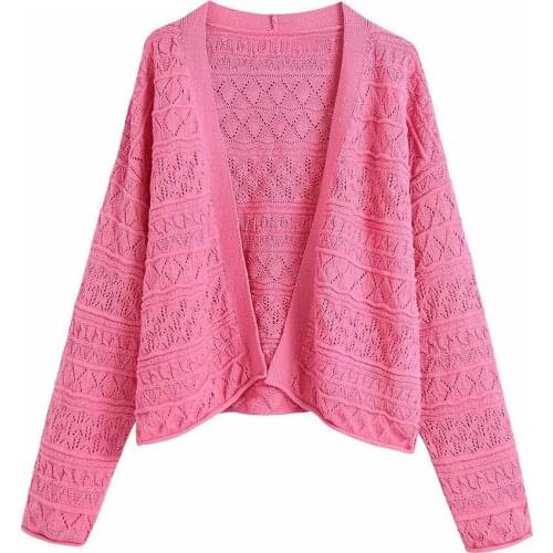 Women 2021 Fashion Textured Weave Loose Knit Cardigan Sweater Vintage Long Sleeve Open Stitch Female Outerwear Chic Top