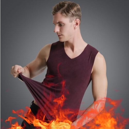 1pcs Set Mens V-neck Thermal Undershirts Solid Base Mens Warm Seamless Slimming Sleeveless Add Velvet Thickening Inner Shirt