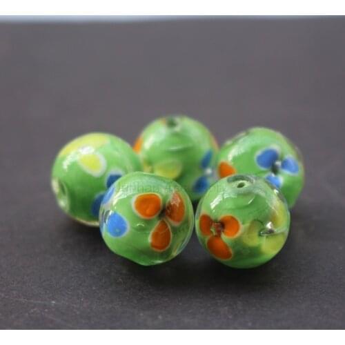 10Pcs 12mm Handmade Glass lampwork beads 3 colored Flower Solide Green Color for jewelry making Wholesale and Retail