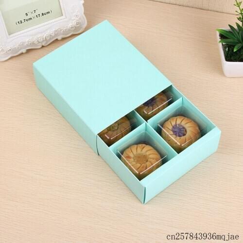100pcs 4 Grid Macaron Box Pastry Boxes Paper Gift Boxes for Biscuits Cookie Mooncake Packaging