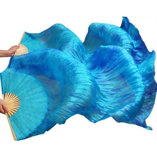 2016 High Quality Silk Belly Dance Fan Dance 100% Real Silk Veils Left+right blue Colors On Sale 180*90 cm blue turquise mix