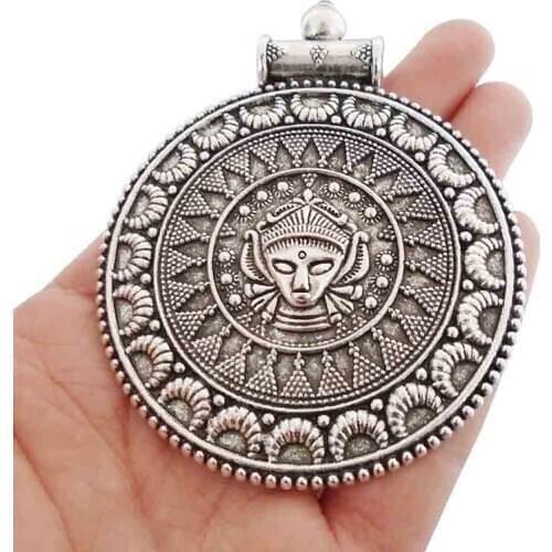 3 x Tibetan Silver Large Tribal Bohemian Boho Medallion Round Charms Pendants for Necklace Jewelry Making 87x69mm