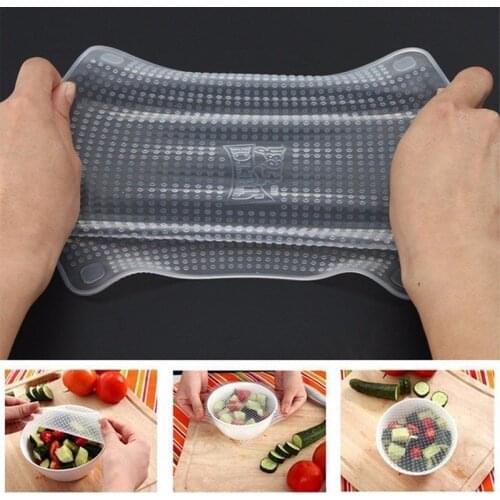 4pcs/set Plastic Silicone Food Bag Wraps Seal Cover Reusable Vacuum Lid Stretch And Fresh Bees Wax Wrap Environmentally Friendly