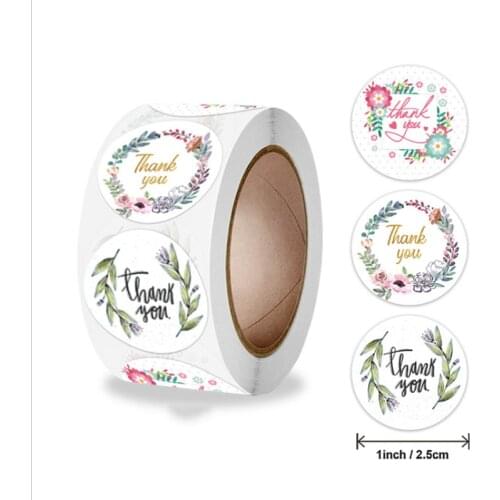 500pcs/roll 1 inch thank you sticker flower wedding decoration party gift box packaging label craft art sticker penpal supplies