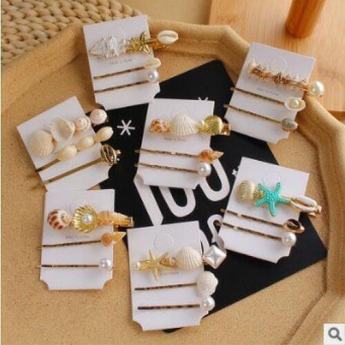 60set/lot 3pcs/set DIY Multi Pearl Shells Hair Clips Simple Ocean Starfish Hairpin Hair Care Styling Accessories Tools HA661