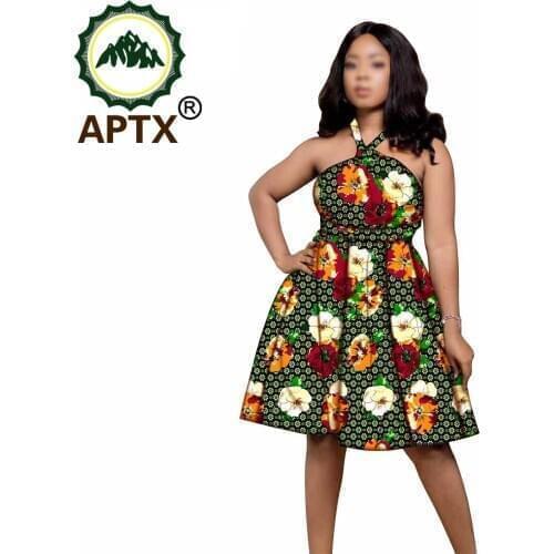 African Clothing For Women Ankara Style Off The Shoulder Sexy Sleeveless Knee Length Pure Cotton Suspender Skirt Floral Dress