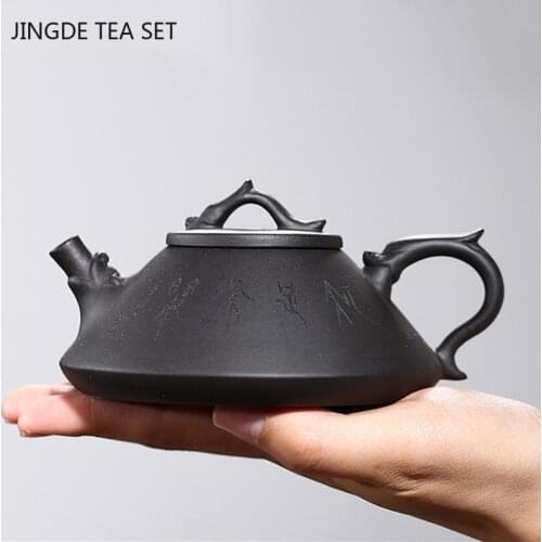 Yixing Authentic Tea Pots Purple Clay Stone Scoop Teapot Kettle Raw Ore Black Mud Handmade Teaware Chinese Tea Ceremony 180ml