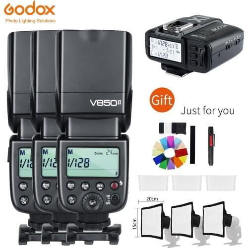 Free DHL 3x Godox V850II GN60w Li-ion Battery 2.4G Wirless X System Speedlite Flash + X1T-C/N/S/F/O Trigger For Canon Nikon Sony