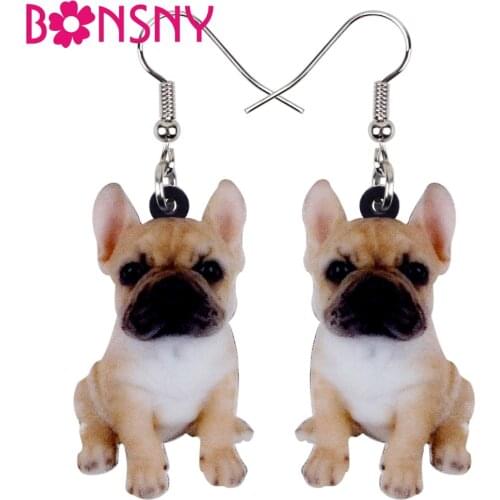 Bonsny Acrylic Sweet Sitting French Bulldog Dog Earrings Big Long Dangle Drop Women Girls Ladies Fashion Anime Jewelry Bulk Pets