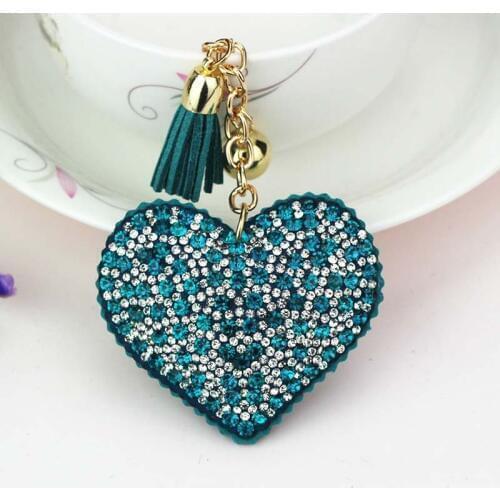Cute Heart Keychain Full Rhinestone Crystal Keyring Car Key Chain Women Key Holder Ring Bague 5 Colors Jewelry Gift