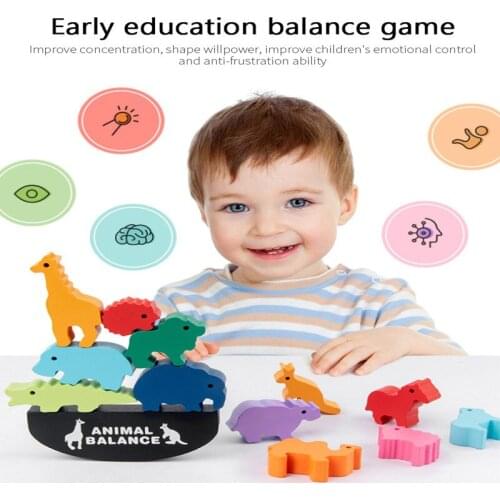 Children Toys Montessori Wooden Animal Balance Blocks Board Games Toy Dinosaur Educational Stacking High Building Block Wood Boy