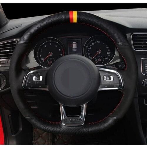 DIY Black Suede Genuine Leather Car Steering Wheel Cover For Volkswagen7 GTI T-Roc Passat Variant (R-Line) Up GTI