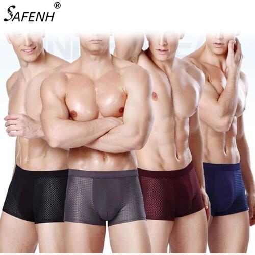 Breathable Mesh Silk Mens Boxer Briefs Shorts Underwear Mens Elastic Boxer Trunks