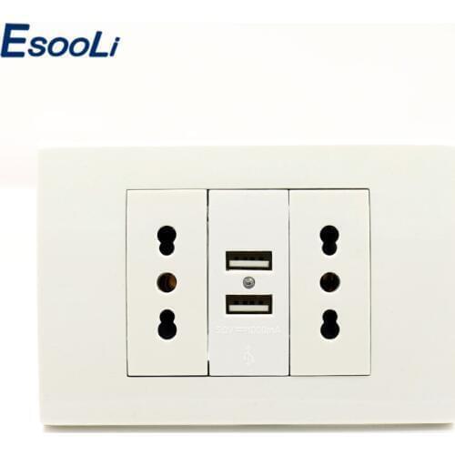 Esooli Usb Wall Power Socket Plug Double Italian / Chile Socket with Usb 1000mA USB Charger Port for Mobile 118mm*80mm