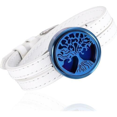 IJC001 Tree of Life Fashion Men/ Women Gift Perfume Oil Diffuser Locket with free Pad Genuine Leather strap Perfume Oil Bracelet