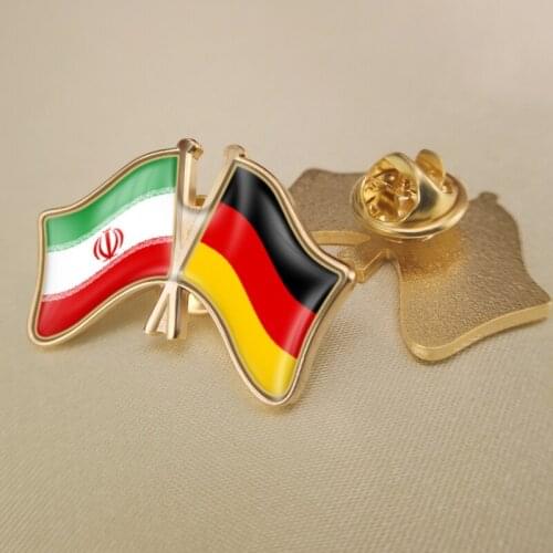 Iran and Germany Crossed Double Friendship Flags Lapel Pins Brooch Badges