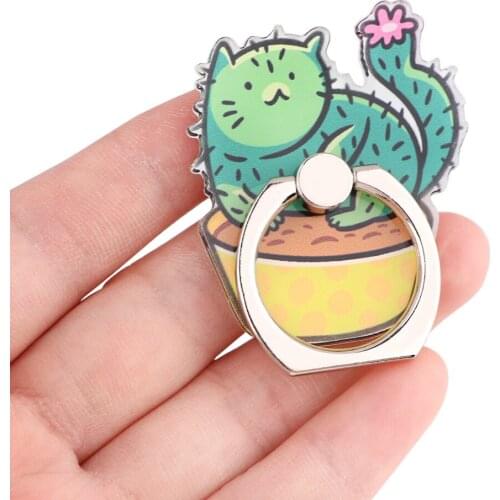 JY205 Cartoon Cute Cactus cat Universal Fashion Mobile Phone Ring Stand Anti-drop Ring Buckle Lazy Bracket Phone Accessories