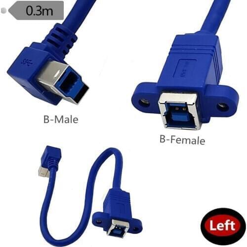 Right / Left Angle USB 3.0 Type B male to USB B female Printer Panel Mount Extension Sync Cable Cord