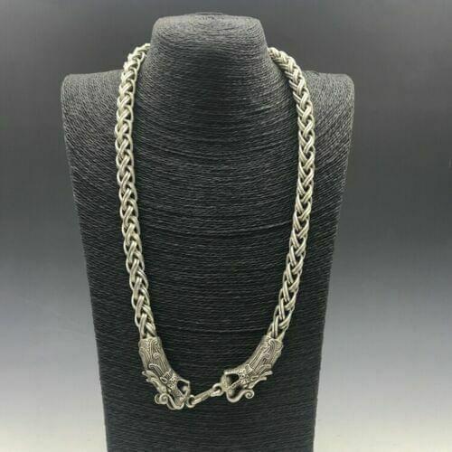 Chinese antique Tibetan silver necklace hand-carved dragon head necklace