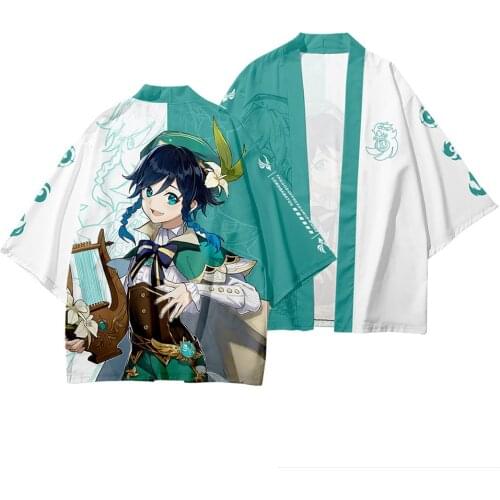Game Genshin Impact Costume Anime Venti Cosplay Kimono Cardigan Japanese Obi Male Yukata Womens Haori Samurai Clothing Dropship