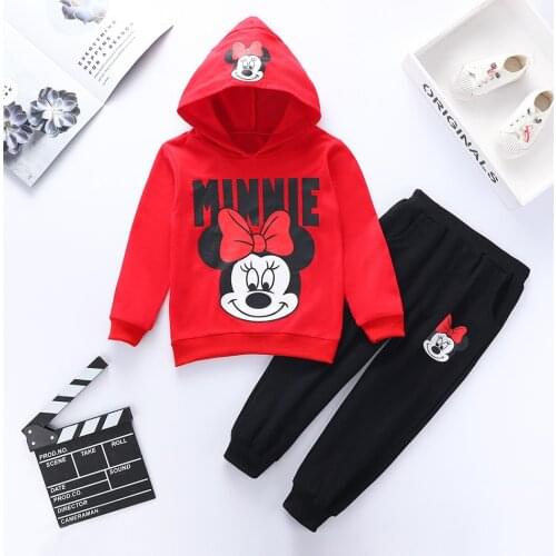 Disney Girls Cartoon Minnie Suits Clothes Children Fashion Hooded Jacket Hoodie+Pants 2Pcs Sets Kids Girl Sweatshirts Tracksuits