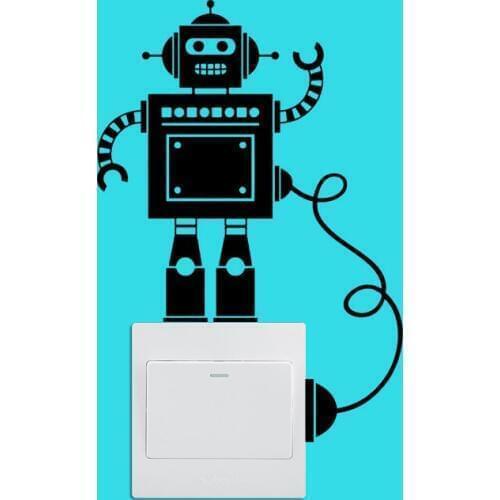 KUCADA cartoon robot switch panel sticker for wall decoration removable diy black wall sticker wallpaper pvc mural decor WP1858