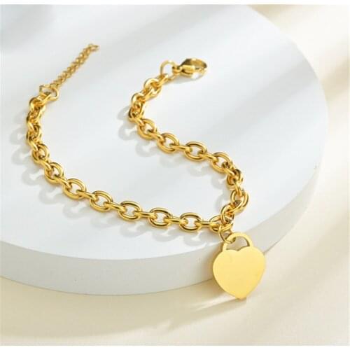 316L Stainless Steel Fashion Simple Couple Steel Titanium Rose Gold Heart Tag Bracelet No Fading