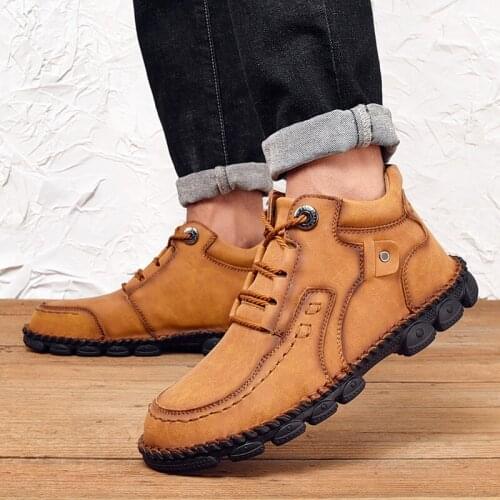 Nice Autumn Pop Style Pu Leather Mens Boots Fashion Lace Up Ankle Boots Men High Top Casual Comfortable Shoes Big Size 48